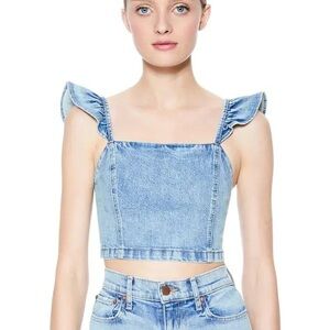 Alice + Olivia Denim Kiley Flitter Crop Tank Top size 6